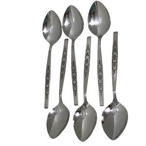 Vintage Wm A Rogers Premier Stainless Oneida SPANADA Soup Spoon Lot of 6 Floral
